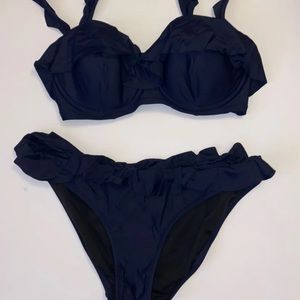 J. Crew Ruffle Navy Swim Suit Set